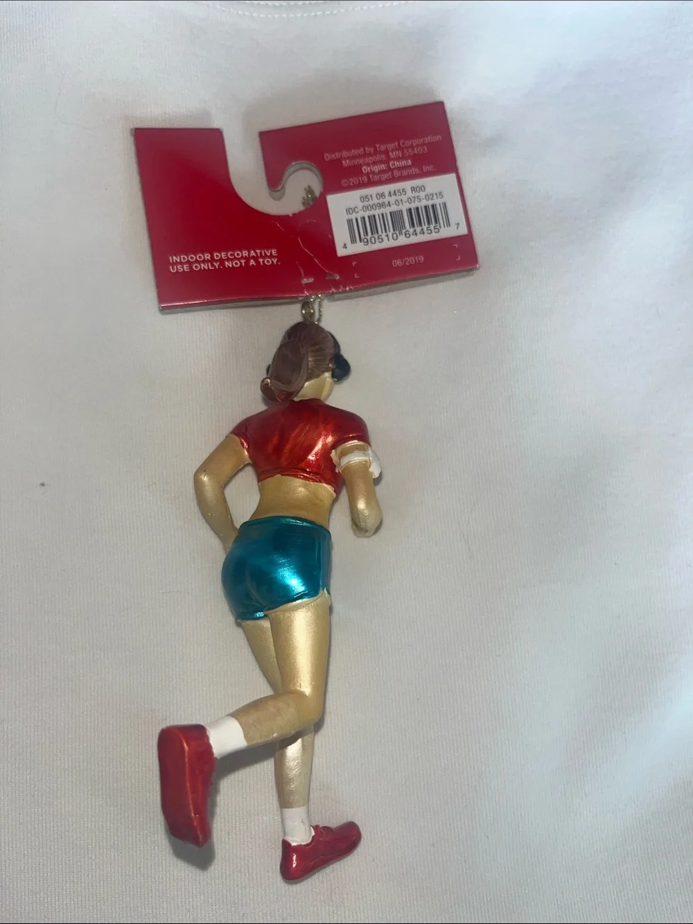 Wondershop Runner Girl Christmas Ornament with Red Top and Teal Shorts NWT